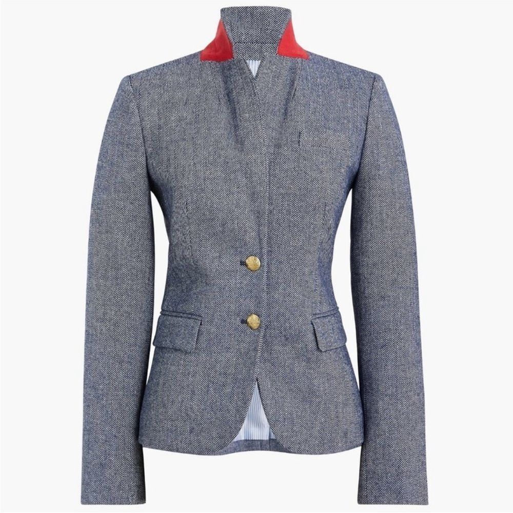 J. Crew Petite Gray Herringbone Wool Blend Schoolboy Blazer - Picture 2 of 8